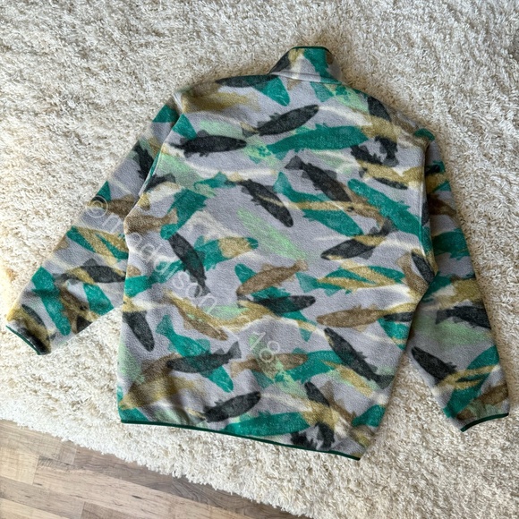 Patagonia Synchilla Snap-T Large Trout Tails Legend Green Fish Swimming Print L - Picture 5 of 11